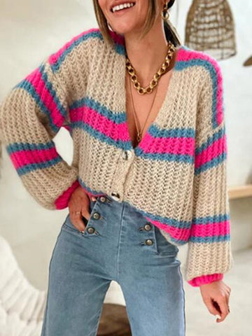 Airchics cardigan en maille couleur bloc boutonnage v-cou femme mode pull